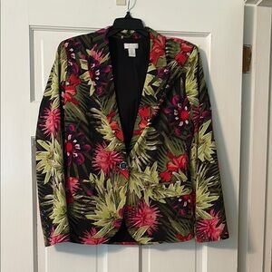 Chico's Vibrant Floral Blazer - Black, Pink, Green